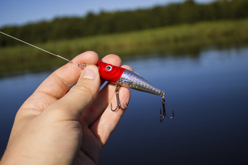 Fishing lure popper. Casting and spinning.