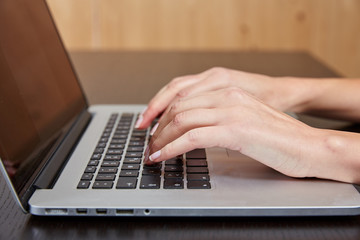 Woman typing on a laptop computer