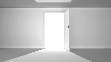 Open door and white background
