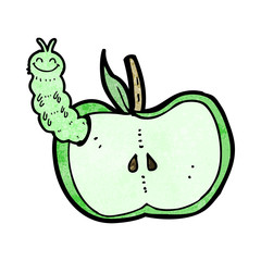 cartoon apple with bug