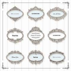 Vintage oval frames set. Calligraphic design elements.
