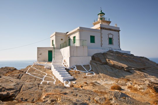 Lighthouse on the northern tip of Paros island, Greece 