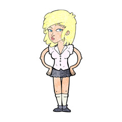 cartoon pretty woman with hands on hips
