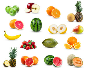 set of fruit collection isolated on white background