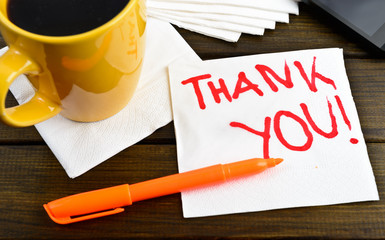 Thank you - motivational handwriting on a napkin