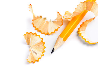 Sharpened pencil and wood shavings