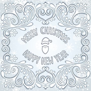 Merry Christmas and Happy New Year snowy relief design. Vector eps 10
