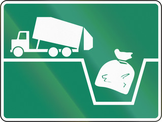 Guide and information road sign in Quebec, Canada - Waste dump
