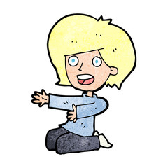 cartoon shocked woman on knees