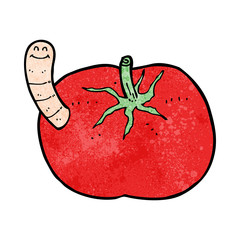 cartoon tomato with worm