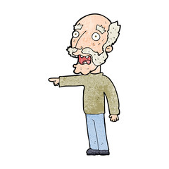 cartoon scared old man pointing