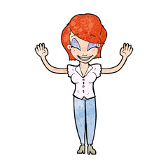 cartoon pretty woman with hands in air