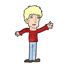 cartoon worried man reaching out