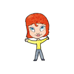 cartoon happy woman waving arms