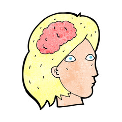 cartoon female head with brain symbol