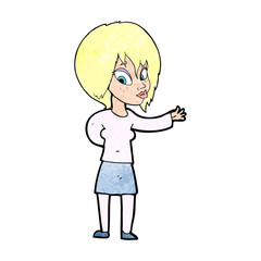 cartoon woman making welcome gesture