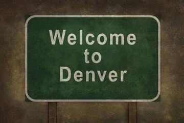 Welcome to Denver roadside sign illustration, with ominous backg