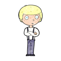 cartoon staring boy with folded arms