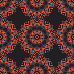 Red Seamless Round Mandala Wallpaper. Round frame Mandala