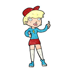 cartoon skater girl giving thumbs up symbol