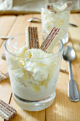 thick Greek yoghurt with chocolate waffles