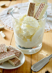thick Greek yoghurt with chocolate waffles
