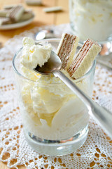 thick Greek yoghurt with chocolate waffles