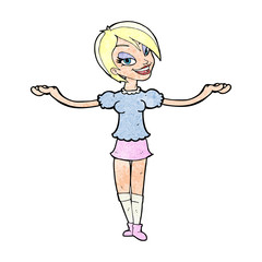 cartoon woman making open arm gesture
