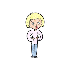 cartoon woman gesturing at self