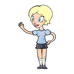 cartoon waving woman
