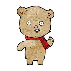 cartoon waving teddy bear with scarf