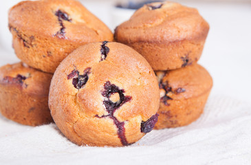 Bblueberry muffins on the white table
