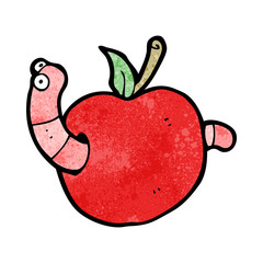 cartooon worm in apple