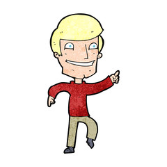 cartoon happy man pointing