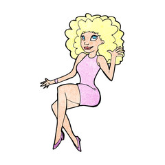 cartoon sitting woman waving