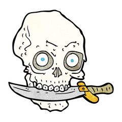 cartoon pirate skull with knife in teeth