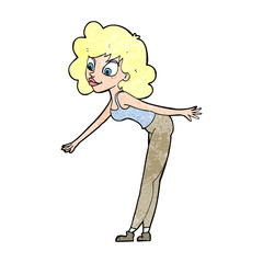 cartoon woman reaching to pick something up