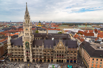 Aerial view on Marienplatz town hall
