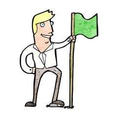 cartoon man planting flag