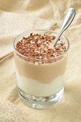 Breakfest - coffee dessert with yogurt and chocolate shavings