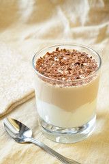 Breakfest - coffee dessert with yogurt and chocolate shavings