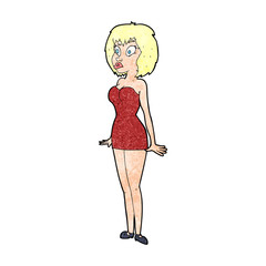 cartoon surprised woman in short dress