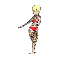 cartoon bikini girl covered in tattoos