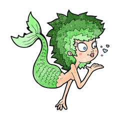 cartoon mermaid blowing a kiss