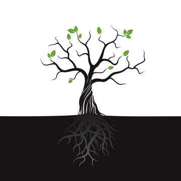 Black vector Tree and Green Leafs