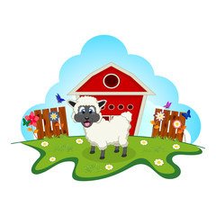 Sheep on farm cartoon for your design