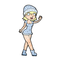 cartoon pretty girl in hat waving