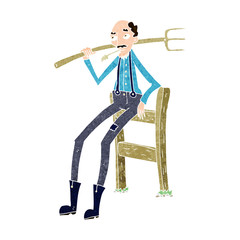 cartoon old farmer leaning on fence