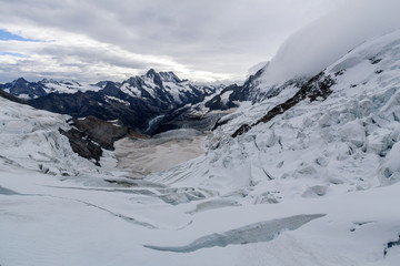 View of the Grindelwald-Fiescher Glacier from Eismeer railway station