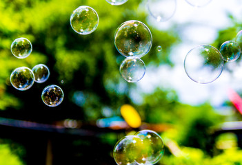 Soap bubble flying Blur bokeh background